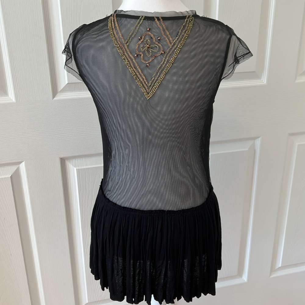 Free People black tulle mesh beaded tunic size small - Picture 7 of 9